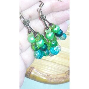 boho earrings 369#mfs Blue green fringe dangle earrings fringe greens and blue g